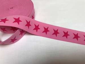 Elastik til boxershorts - 4 cm - Pink med mørke pink stjerner